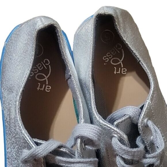 Silver Rainbow Stripe Platform Sneakers Art Class Womens Size 5 Canvas Casual Sh - Picture 5 of 7